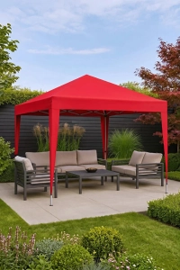 Otomatik Gazebo Çardak 300 X 300 Cm Tente Teras Bahçe Kamelyası Gölgelik Kırmızı